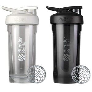 BlenderBottle 28-Ounce Strada Shaker Cups, White and Black (2) Bottles Limited